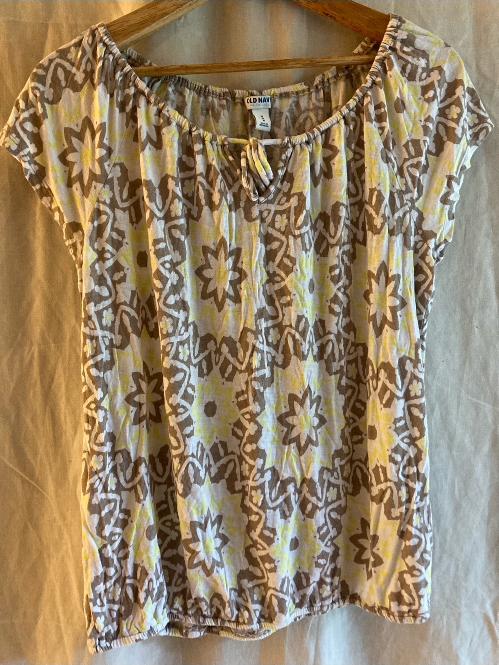 Old Navy Yellow and Taupe Floral Peasant Blouse